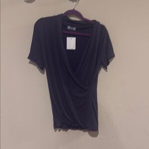 LaClef Gray Short Sleeve Wrap Blouse